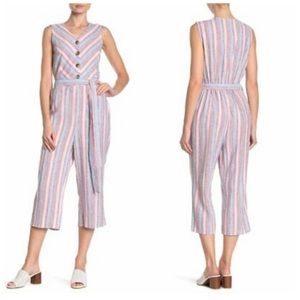 Linen Blend Tie Waist Jumpsuit